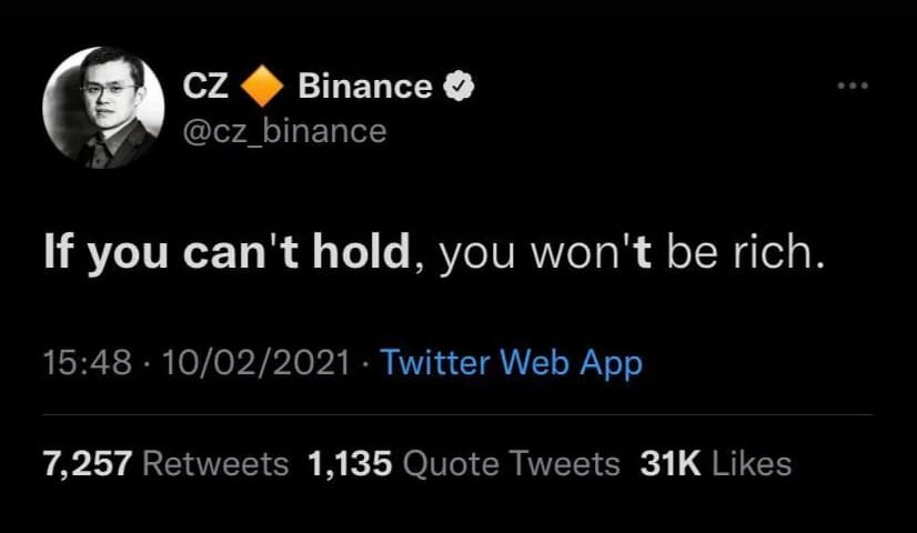 CZ Binance Tweet about holding